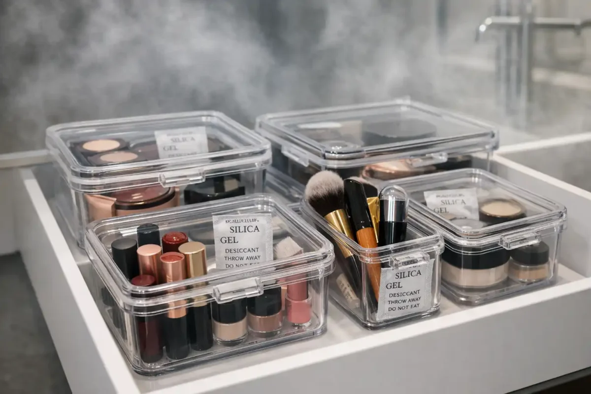 Protecting makeup from bathroom humidity using airtight storage