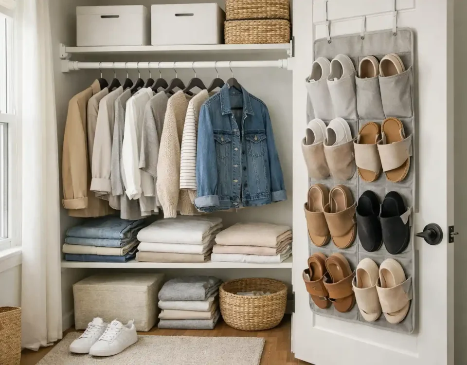Small apartment closet organization system for renters using no-drill storage solutions