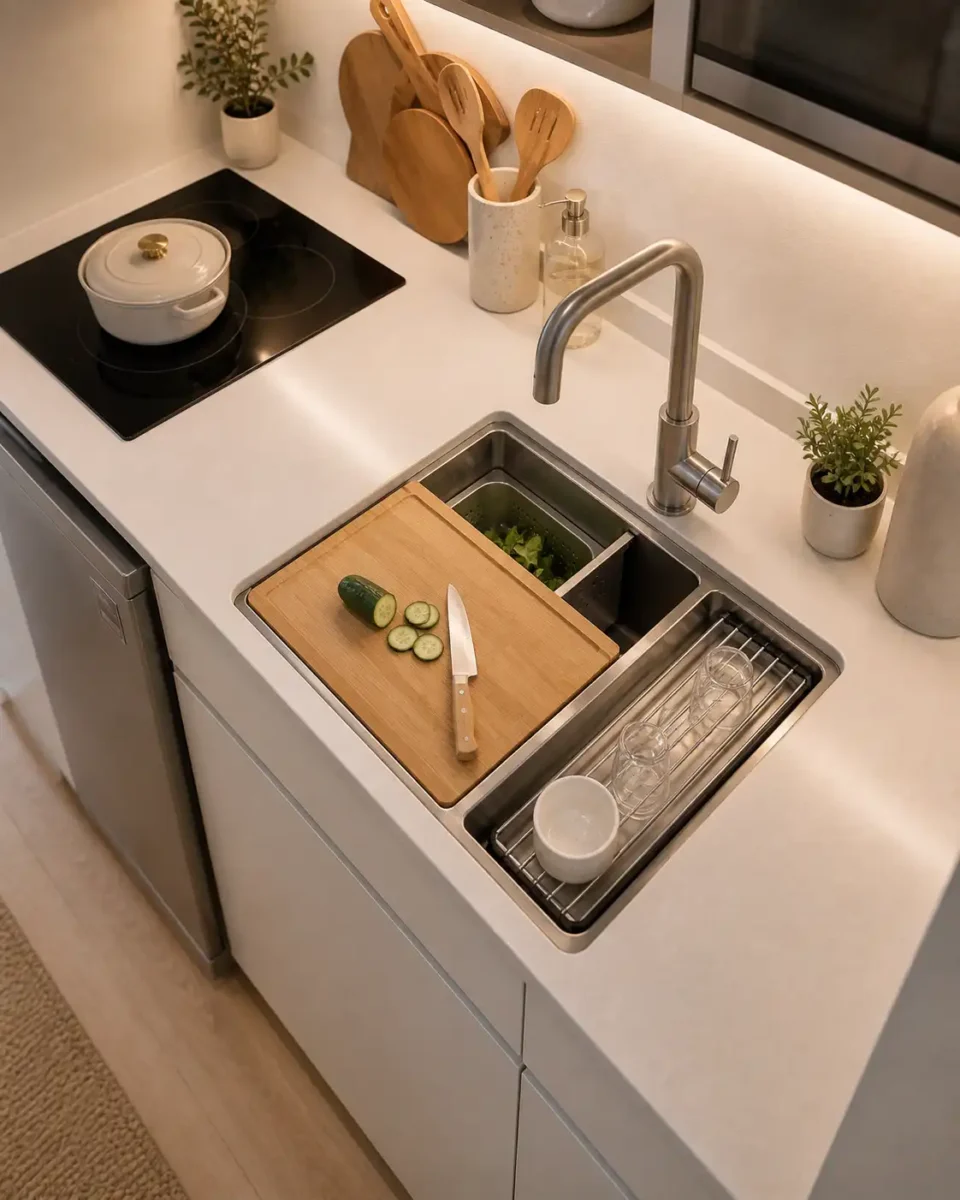 Turn your sink into a prep station with built-in accessories.